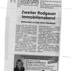 Zweiter Rodgauer Immobilienabend – August 2013
